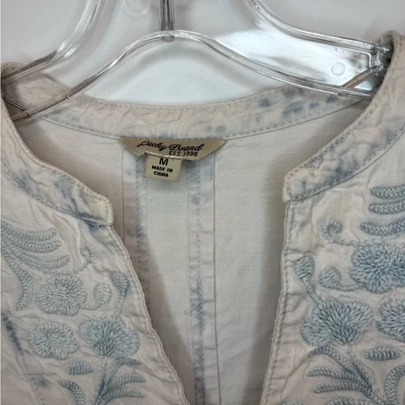 Women's Lucky Brand V-neck Tunic Shirt Sz MediumEmbroidered Boho Long Sleeve